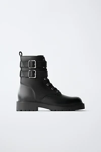 LEATHER DOUBLE-BUCKLE BOOTS