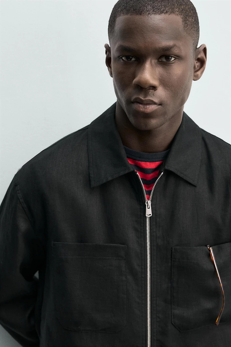 100% LINEN ZIP-UP OVERSHIRT