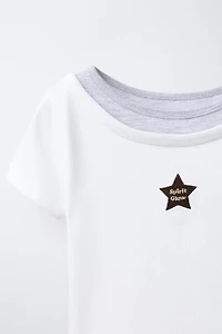T-SHIRT DOUBLE COL ÉTOILE BRODÉE