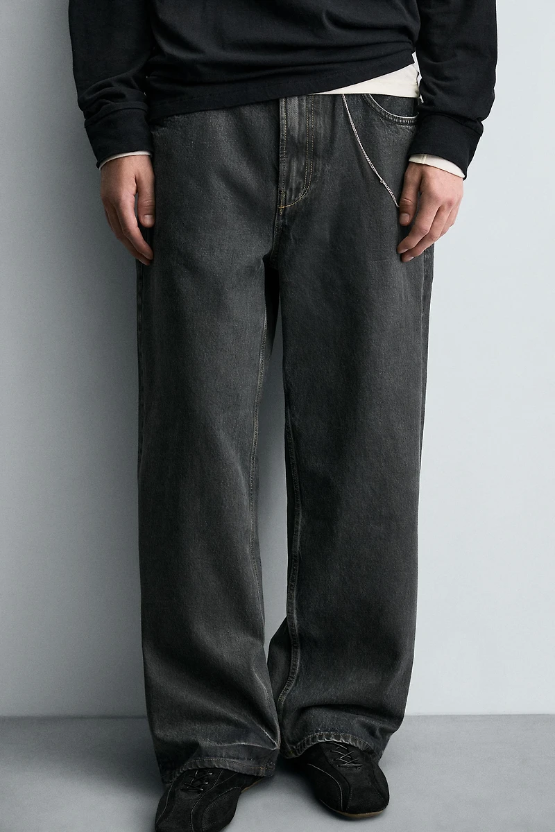 WAXED EFFECT BAGGY FIT JEANS