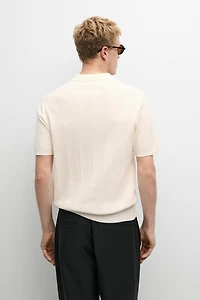100% cotton textured striped knit polo shirt