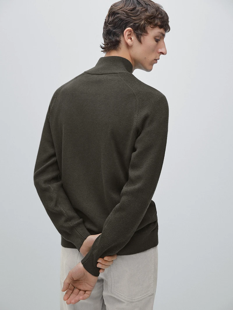 Knit cotton blend cardigan with raglan sleeves