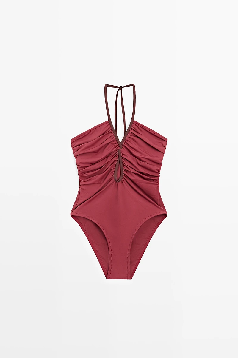 Swimsuit with contrast gathered detail