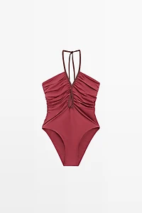 Swimsuit with contrast gathered detail