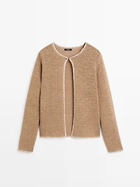 Contrast cotton blend knit cardigan