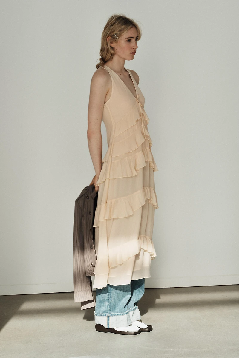 ROBE MI-LONGUE À VOLANTS