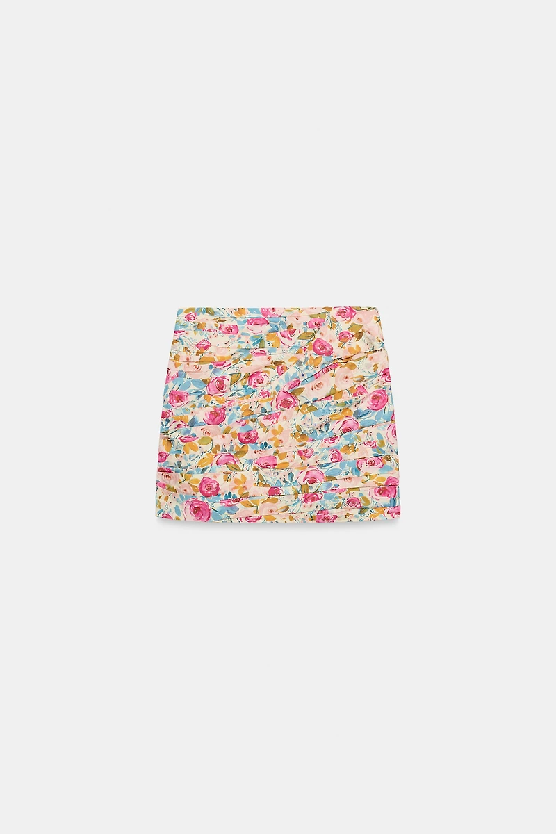 DRAPED FLORAL PRINT MINI SKIRT