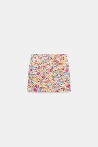 DRAPED FLORAL PRINT MINI SKIRT