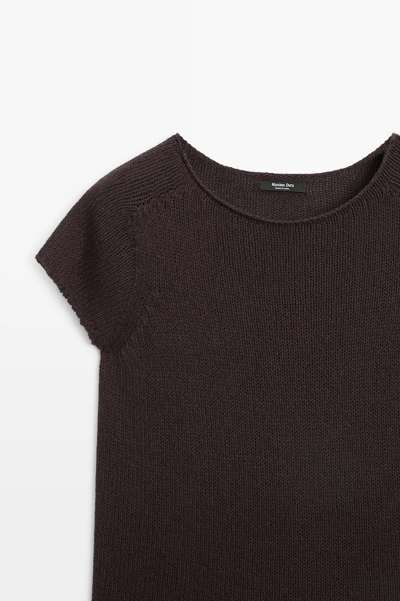 Pull en maille de coton mélangé à manches courtes