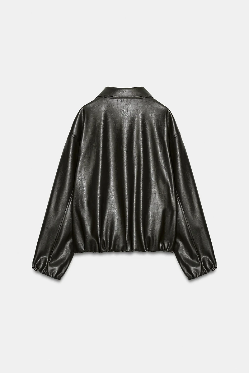 FAUX LEATHER JACKET WITH ELASTICATED DETAILS