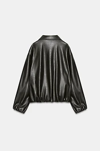 FAUX LEATHER JACKET WITH ELASTICATED DETAILS