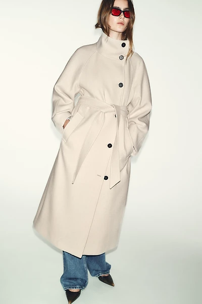 LONG WOOL COAT WITH HIGH NECK