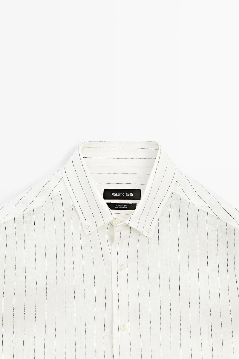 100% linen regular fit striped shirt