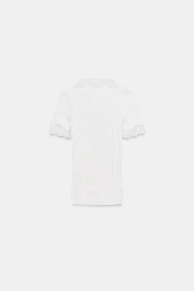 LACE RIBBED T-SHIRT