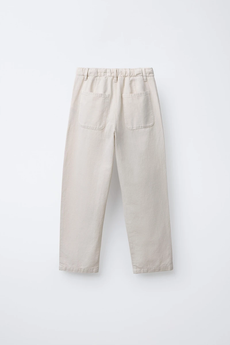 COTTON AND LINEN STRAIGHT PANTS