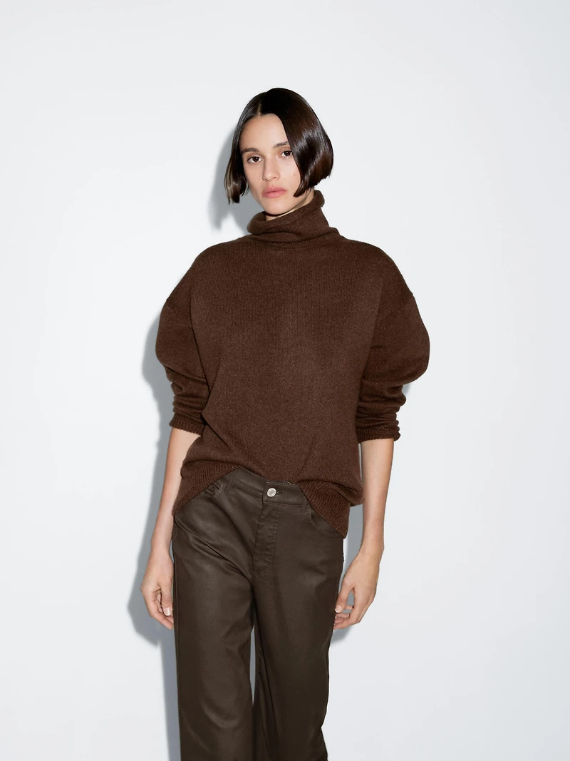Pantalon straight enduit taille haute