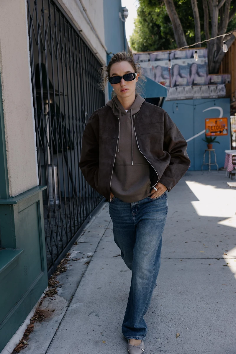 FAUX SUEDE BOMBER JACKET