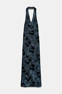 FLOCKED HALTER DRESS