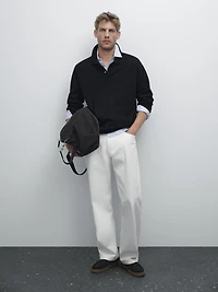 100% cashmere ribbed knit polo shirt