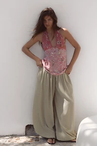 BEADED PRINTED GEORGETTE HALTER TOP