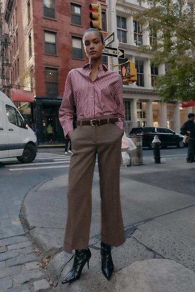 HERRINGBONE BELTED PANTS