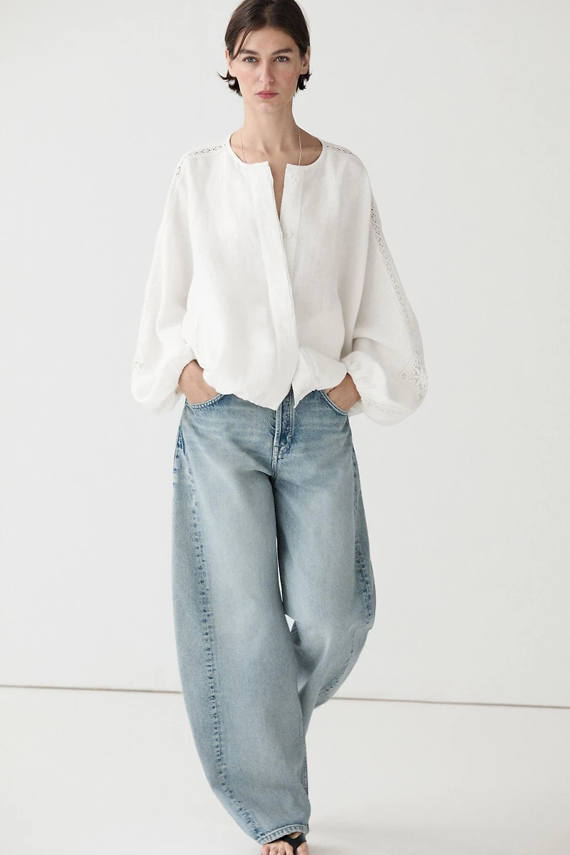 100% linen bomber jacket with embroidered detail