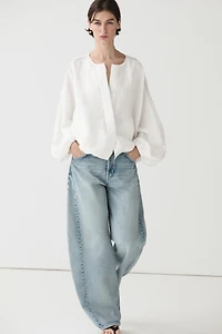 100% linen bomber jacket with embroidered detail