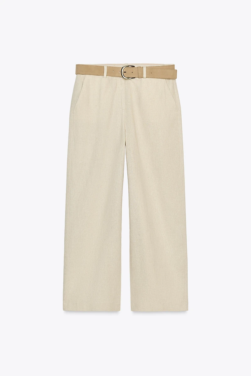 PANTALON JUPE-CULOTTE AVEC CEINTURE EN LIN