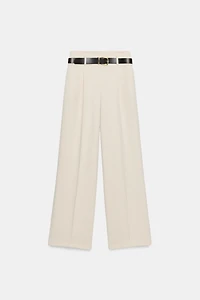 STRAIGHT LEG BELTED PANTS WITH PLEATS