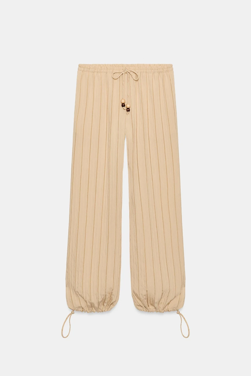 PANTALON LARGE À RAYURES ET TAILLE ÉLASTIQUE