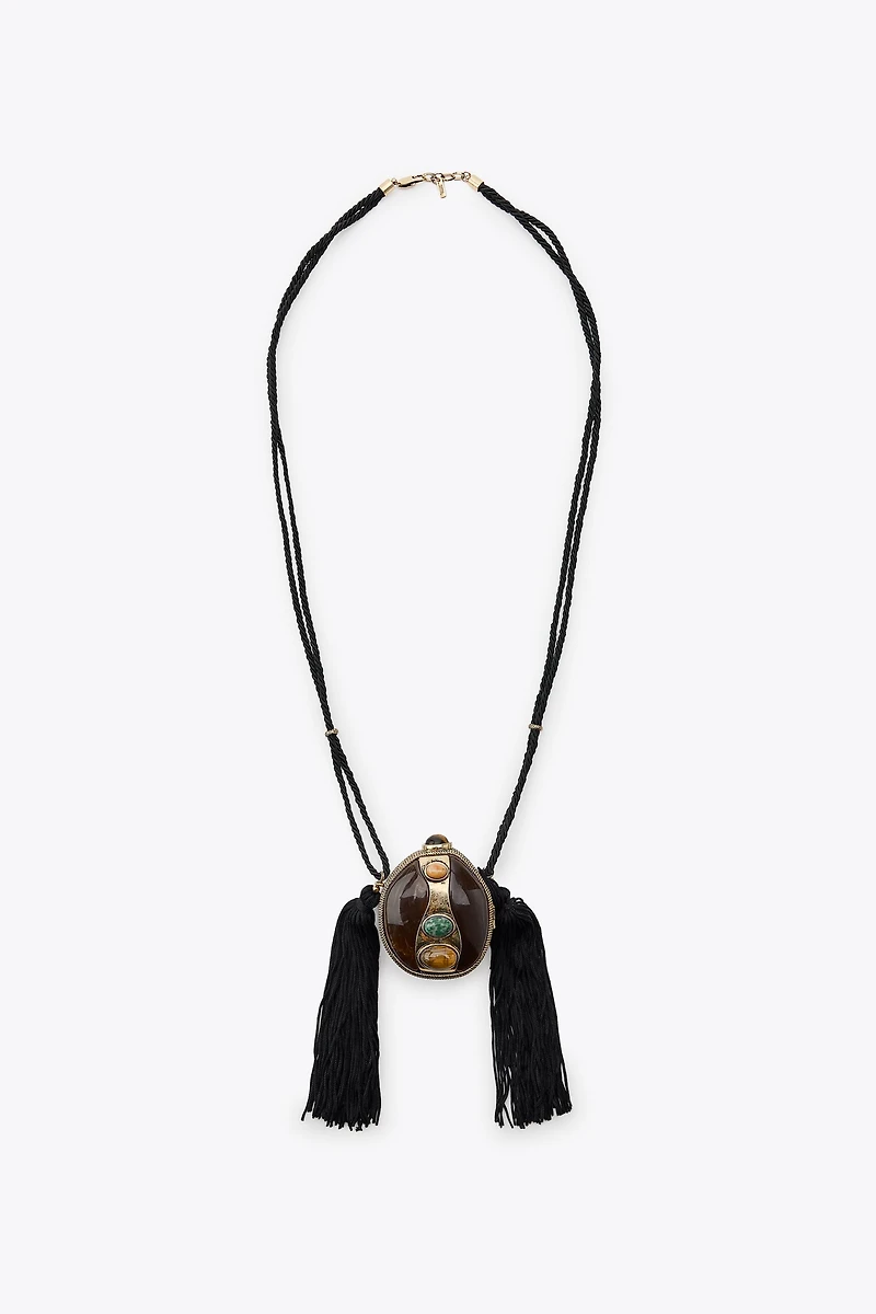 CORD AND STONE BOX NECKLACE