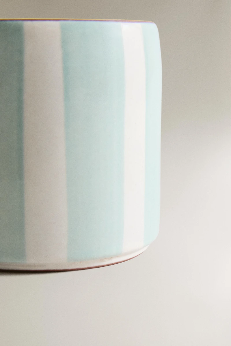 STRIPED CERAMIC BATHROOM ORGANIZER JAR