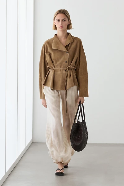 Veste à cordon en cuir et daim