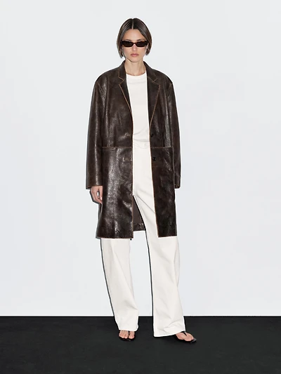 Manteau en cuir nappa effet usé