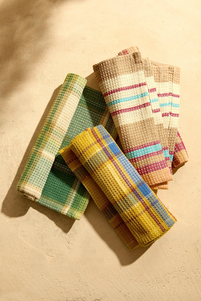 SET OF CHECK WAFFLE-KNIT KITCHEN TOWELS (SET OF 3)