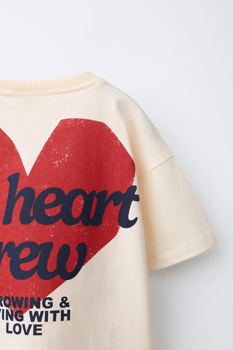 HEART AND TEXT PRINTED T-SHIRT