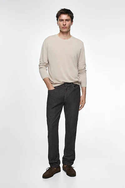 Lightweight tapered fit denim-effect trousers