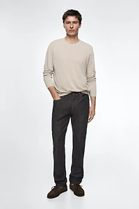 Lightweight tapered fit denim-effect trousers