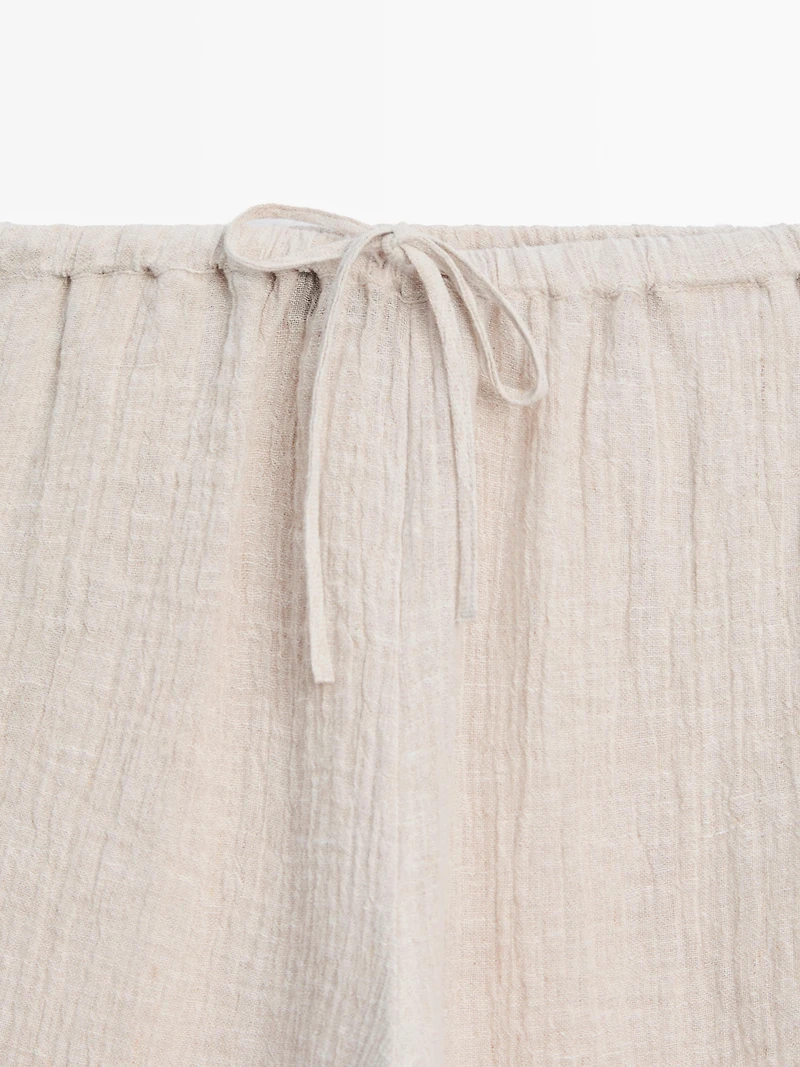 100% linen waffle-knit sarouel trousers