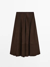 Suede leather flared midi skirt