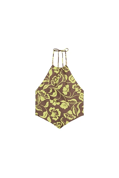 BEADED PRINT HALTER TOP