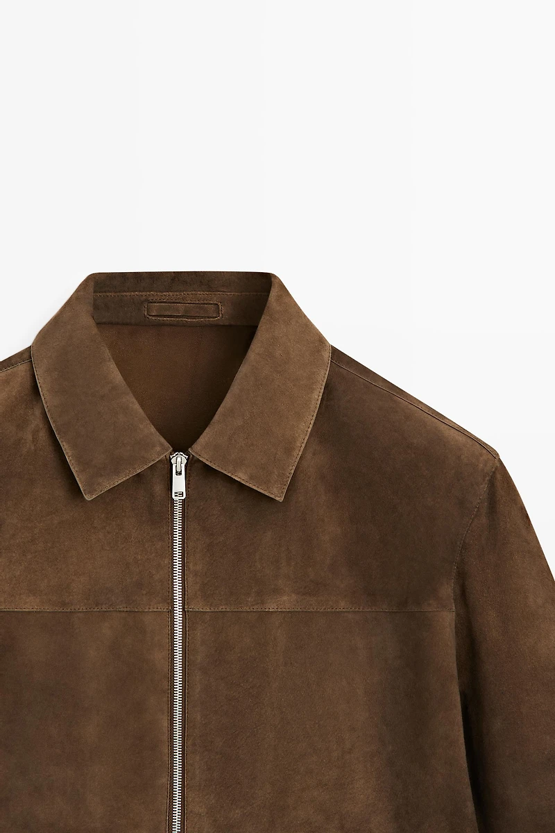 Veste à fermeture Éclair en cuir effet daim
