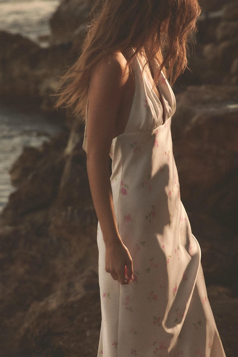 FLORAL SATIN EFFECT MIDI DRESS