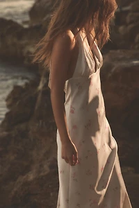 FLORAL SATIN EFFECT MIDI DRESS