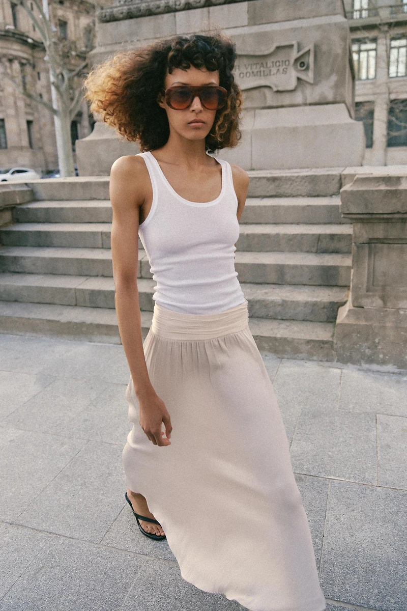 SATIN EFFECT MIDI SKIRT
