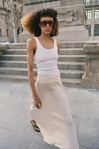 SATIN EFFECT MIDI SKIRT