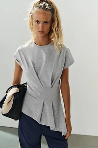 ASYMMETRIC PLEATED T-SHIRT