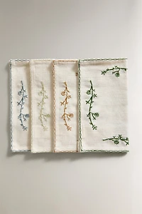 EMBROIDERED PLANT NAPKIN SET (PACK OF 4)