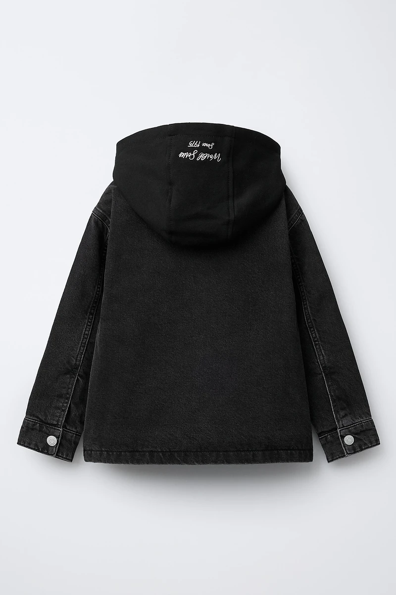 QUILTED DENIM OVERSHIRT WITH DETACHABLE HOODIE