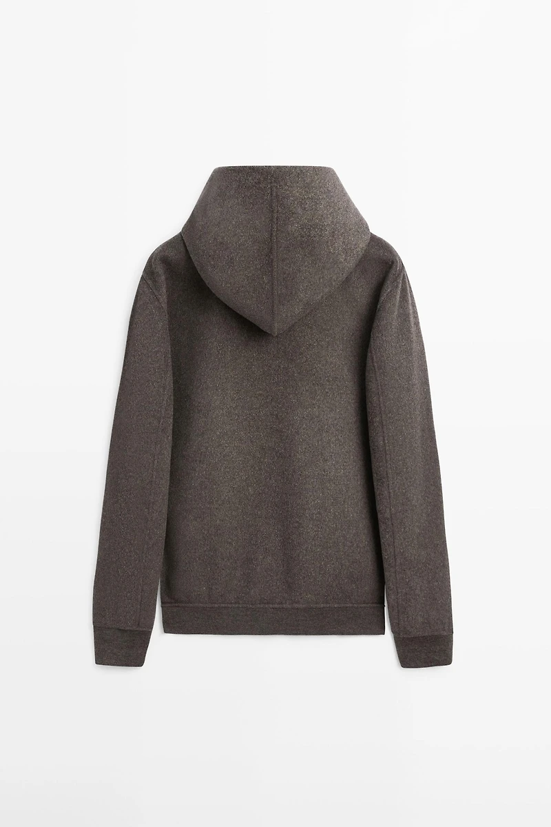 Wool blend double fabric hooded jacket